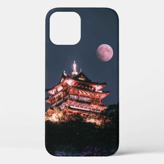 BROWN AND WHITE TEMPLE UNDER FULL MOON Case-Mate iPhone CASE (Back)