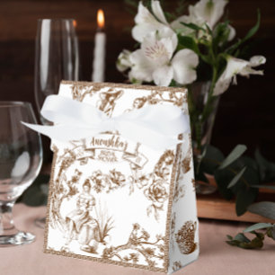 Brown and White Toile de Jouy Bridal Shower Favor Box