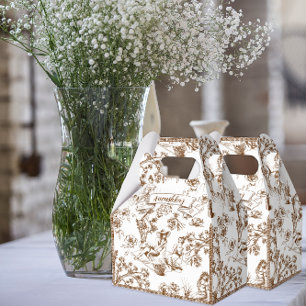 Brown and White Toile de Jouy Bridal Shower Favor Box