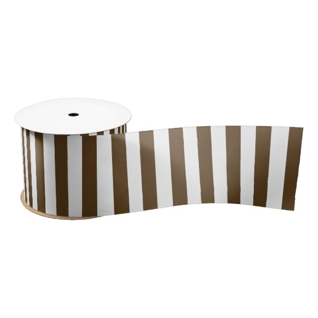 Brown and White Vertical Stripes Satin Ribbon (Spool)