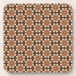 Brown And White Vintage 70s Floral Flower Pattern Coaster