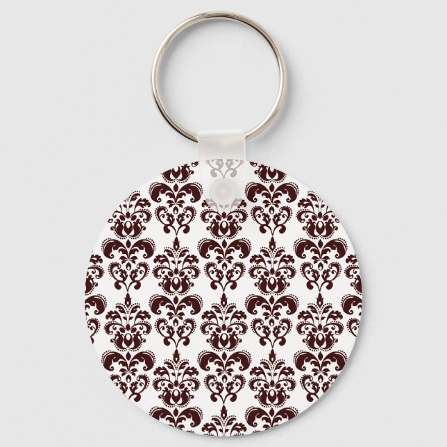 BROWN AND WHITE VINTAGE DAMASK PATTERN 2 KEYCHAIN (Front)