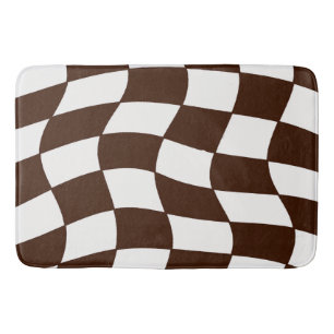 Brown and White Wavy Chequerboard Bath Mat