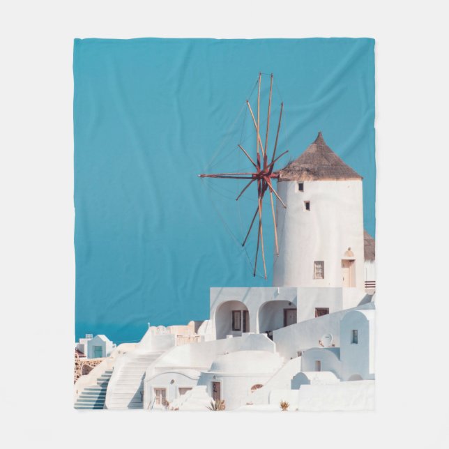 Brown and white windmill fleece blanket (Front)
