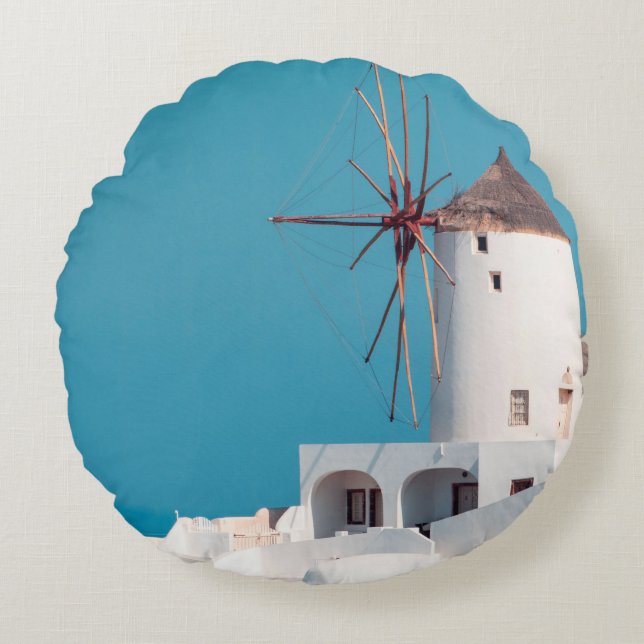 Brown and white windmill round pillow (Front)