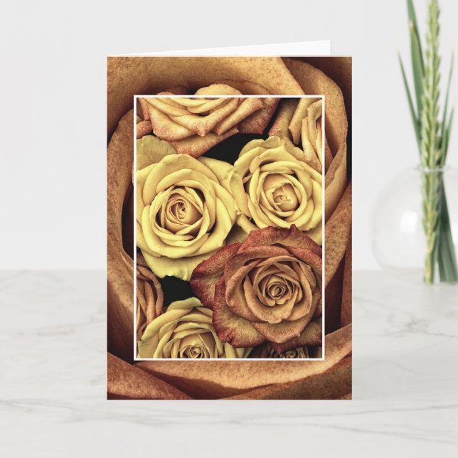 Brown and Yellow Roses Greeting Card (Front)