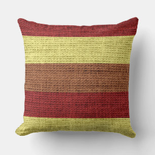 Brown and Yellow Stripes Burlap Linen Rustic Jute Throw Pillow