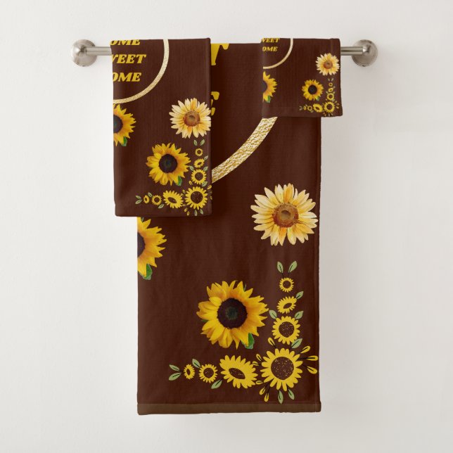 Brown and Yellow Sunflower  Three piece Towel Set (Insitu)