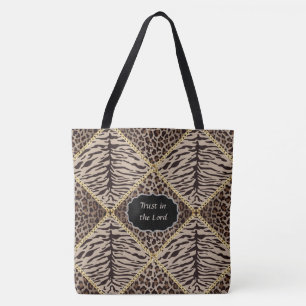 Brown Animal Print Diamond Chain Tote Bag