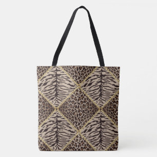 Brown Animal Print Diamond Design Tote Bag