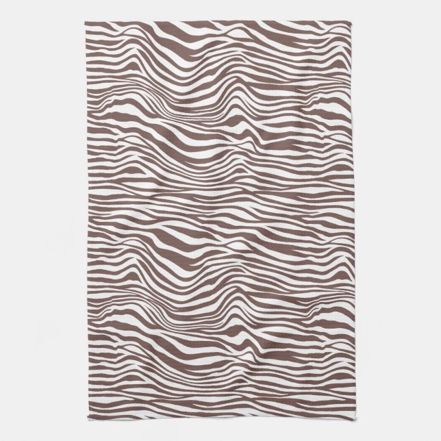 Brown Animal Zebra Print Stripes Kitchen Towel (Vertical)