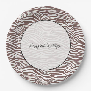 Brown Animal Zebra Print Stripes Paper Plate