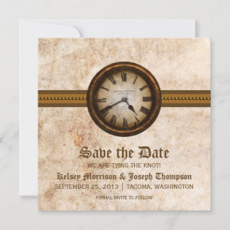 Brown Antique Clock Save the Date Announcement