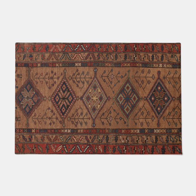 Brown Antique Persian Rug Geometric Shapes Design  (Front)