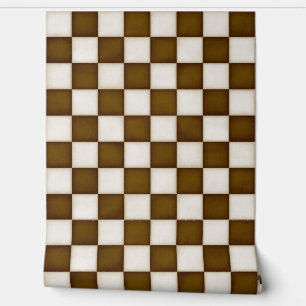 Brown & Antique White Checkers Wallpaper