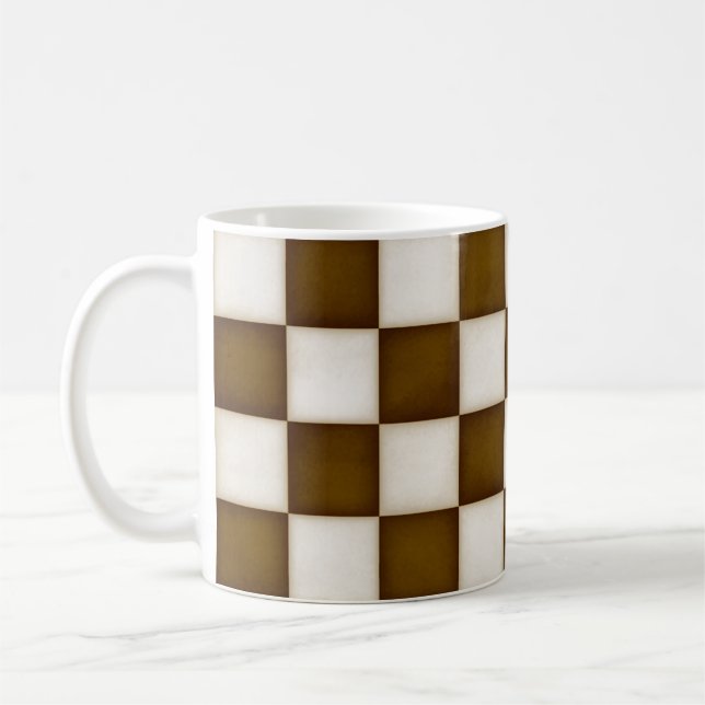 Brown & Antique White Chequered Coffee Mug (Left)