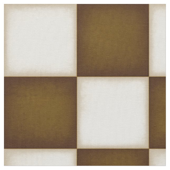 Brown & Antique White Chequered (large scale) Fabric (Close Up)