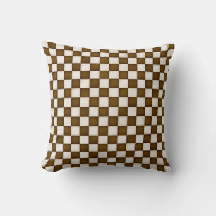 Brown & Antique White Chequered Throw Pillow