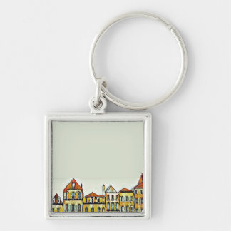Brown apartments blocks keychain