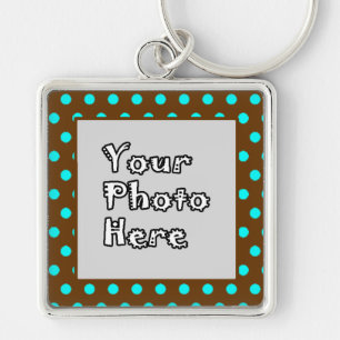 Brown Aqua Polka Dots Photo Frame Keychain