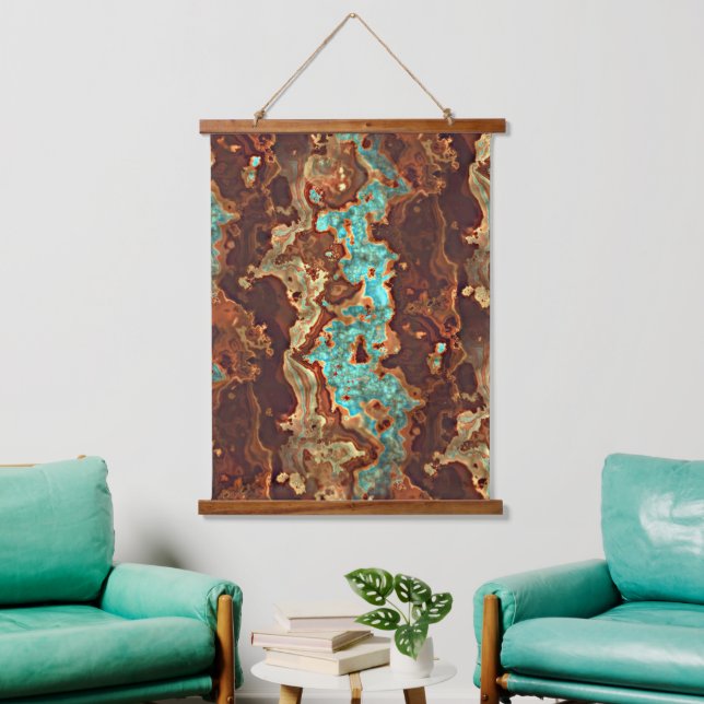 Brown Aqua Teal Turquoise Green Geode Marble Art Hanging Tapestry (Living Room)