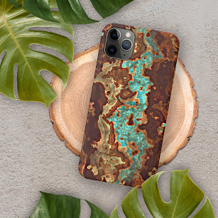 Brown Aqua Turquoise Green Geode Marble Art iPhone 13 Case
