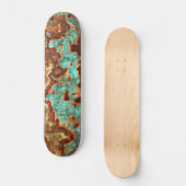 Brown Aqua Turquoise Green Geode Marble Art Skateboard (Front)