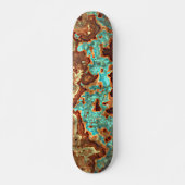 Brown Aqua Turquoise Green Geode Marble Art Skateboard (Front)