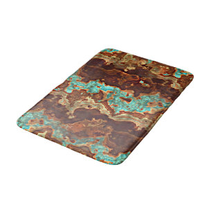 Brown Aqua Turquoise Green Geode Marble Pattern Bath Mat