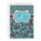 Brown, Aqua, White Striped Damask Wedding Invite