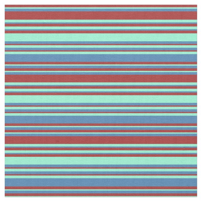 Brown, Aquamarine, and Blue Lined Pattern Fabric (Close Up)