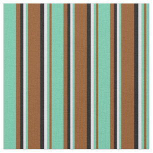 Brown, Aquamarine, Lavender & Black Coloured Lines Fabric