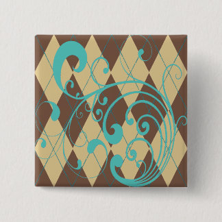 Brown Argyle Swirl 2 Inch Square Button