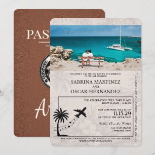 Brown Aruba Passport Wedding Invitation