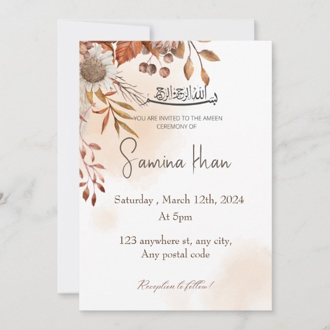 Brown Autumn leaves with Ameen invite (Front)