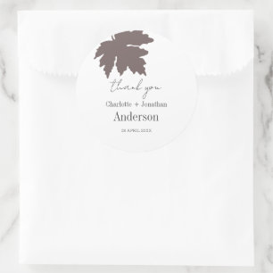 Brown Autumn Maple Leaf Wedding Favours   Classic Round Sticker