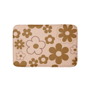 Brown Autumn Retro Y2K Hippie Flower Pattern Bath Mat