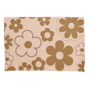Brown Autumn Retro Y2K Hippie Flower Pattern Pillowcase