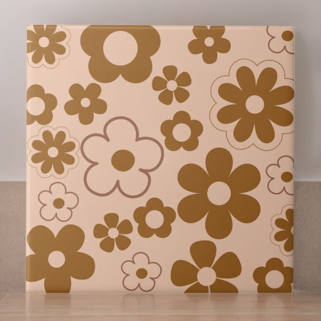 Brown Autumn Retro Y2K Hippie Flower Pattern Tile (Creator Uploaded)