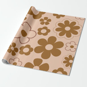 Brown Autumn Retro Y2K Hippie Flower Pattern Wrapping Paper