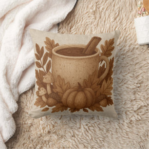 Brown Autumn wreath & Cocoa mug illustration  Throw Pillow