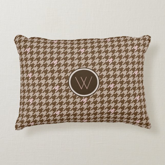 Brown avec Rose Gold Houndstooth Accent Coussin (Devant)