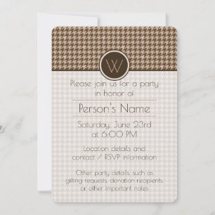 Brown avec Rose Gold Houndstooth Party Invitation