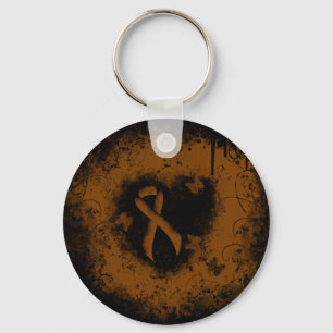 Brown Awareness Ribbon Grunge Heart Keychain