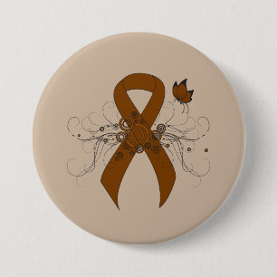 Brown Awareness Ribbon with Butterfly 3 Inch Round Button