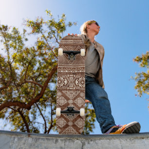 Brown Aztec Tribal Abstract Geometric Pattern Skateboard
