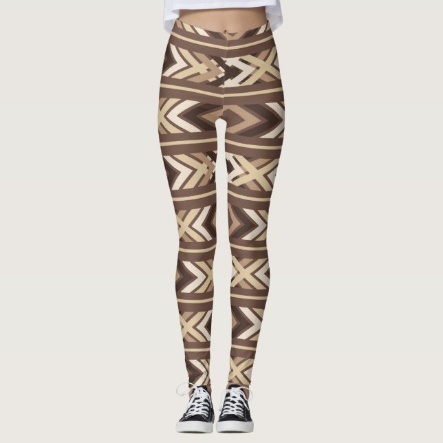 Brown Aztec Tribal Native American Leggings (Front)