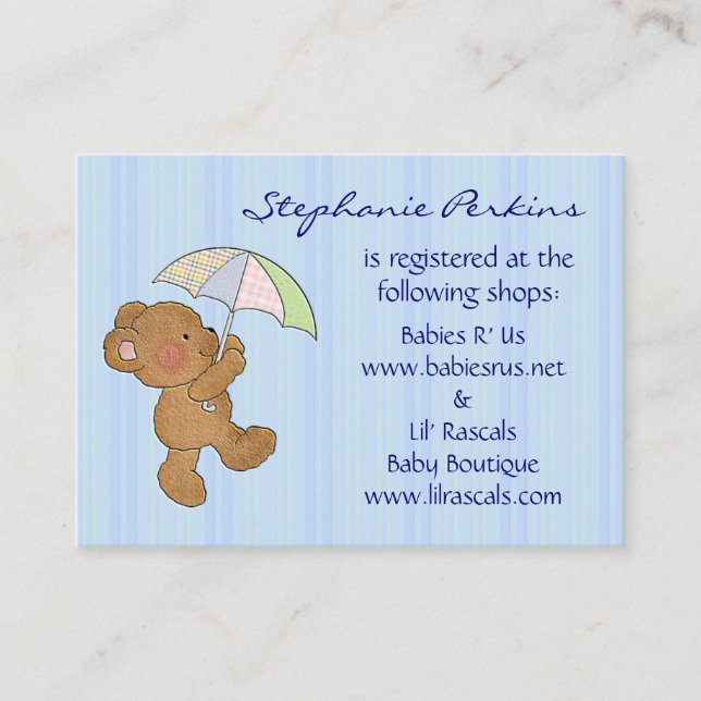 Brown Baby Bear Shower Registry Cards (Front)