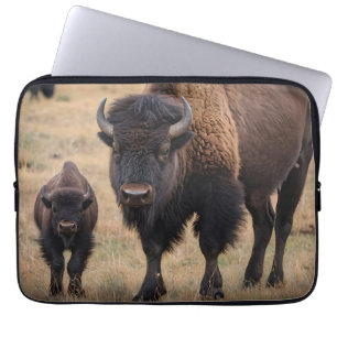 Brown Baby Bison With Mum, Laptop Sleeve
