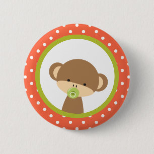 Brown Baby Monkey with Pacifier 2 Inch Round Button